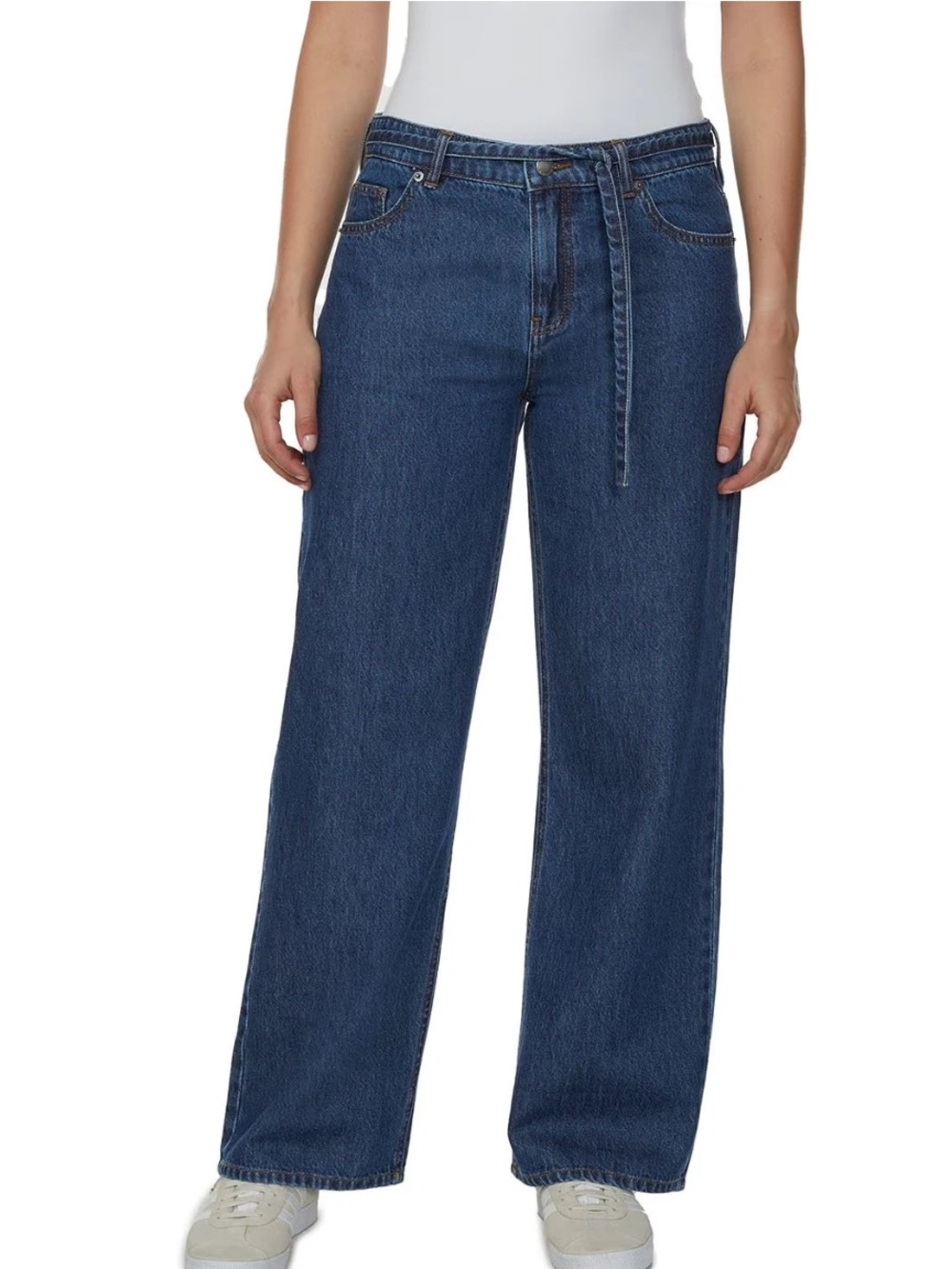 Buffalo Belted High-Rise Wide-Leg Jeans in Dark Blue Denim Size 12
